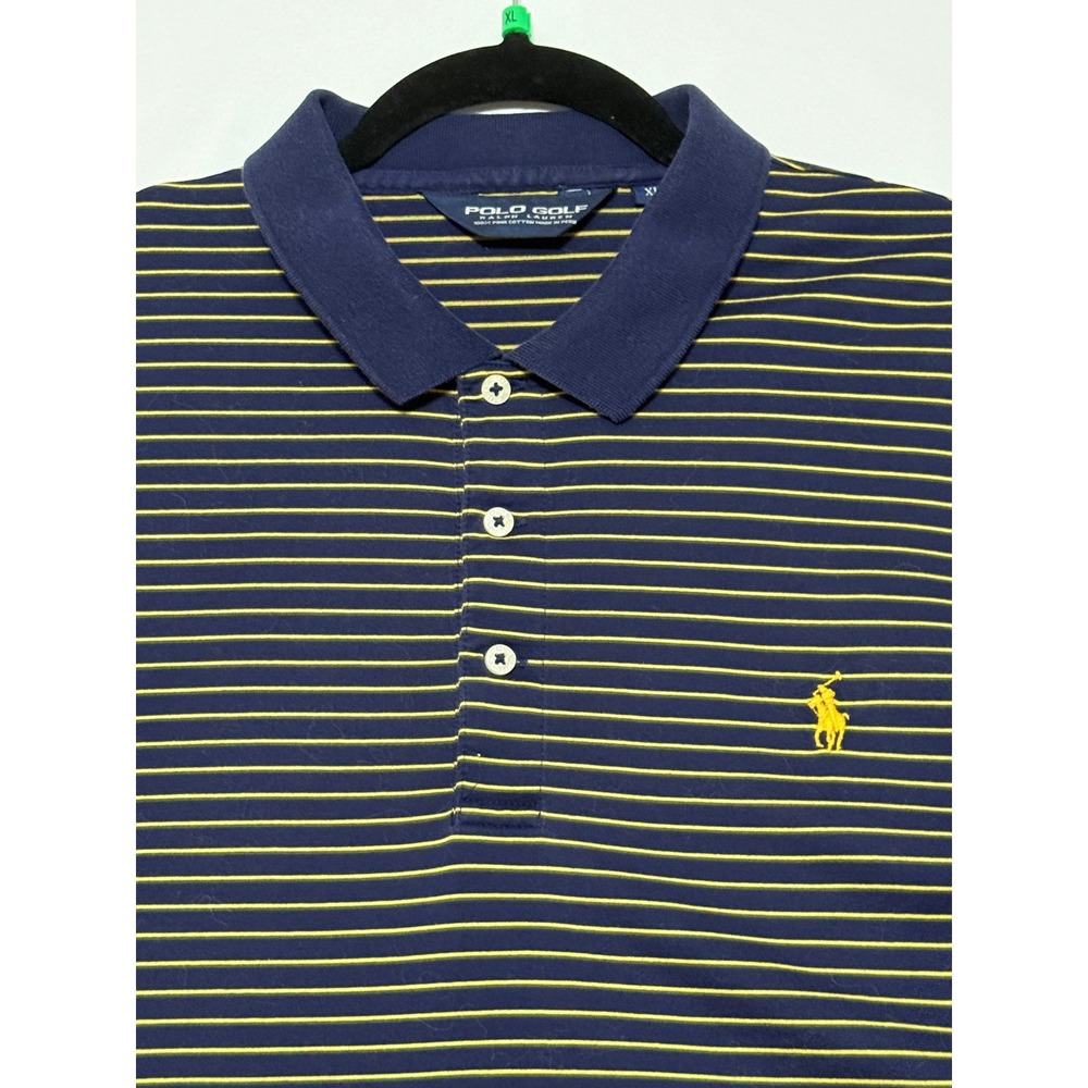 Polo Golf Ralph Lauren Mens XL Pima Cotton Striped Polo Navy Yellow Titleist